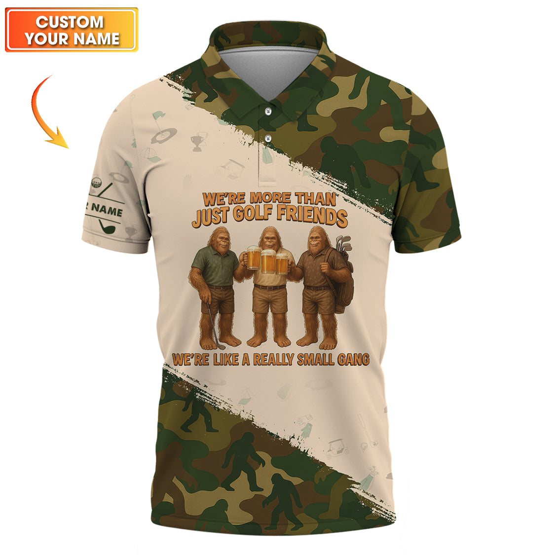 Bigfoot Golf Friends Camo Golf Shirts, Custom Golf Polo Shirts, Beer Golf Shirt