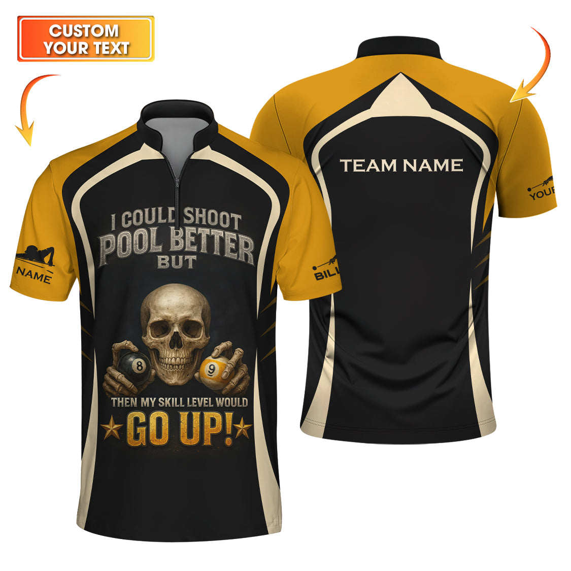 Skull with 8 Ball Custom Billiard Jersey Shirt– Funny Pool Shirt for Men – Bold Billiards Gift for Players & Teams