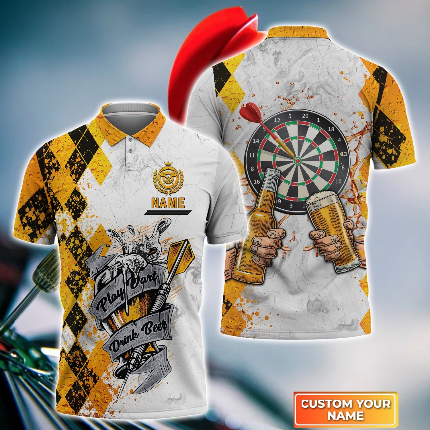 Play Darts Drink Beer 2 Personalized Name 3D Polo Shirt For Darts Player