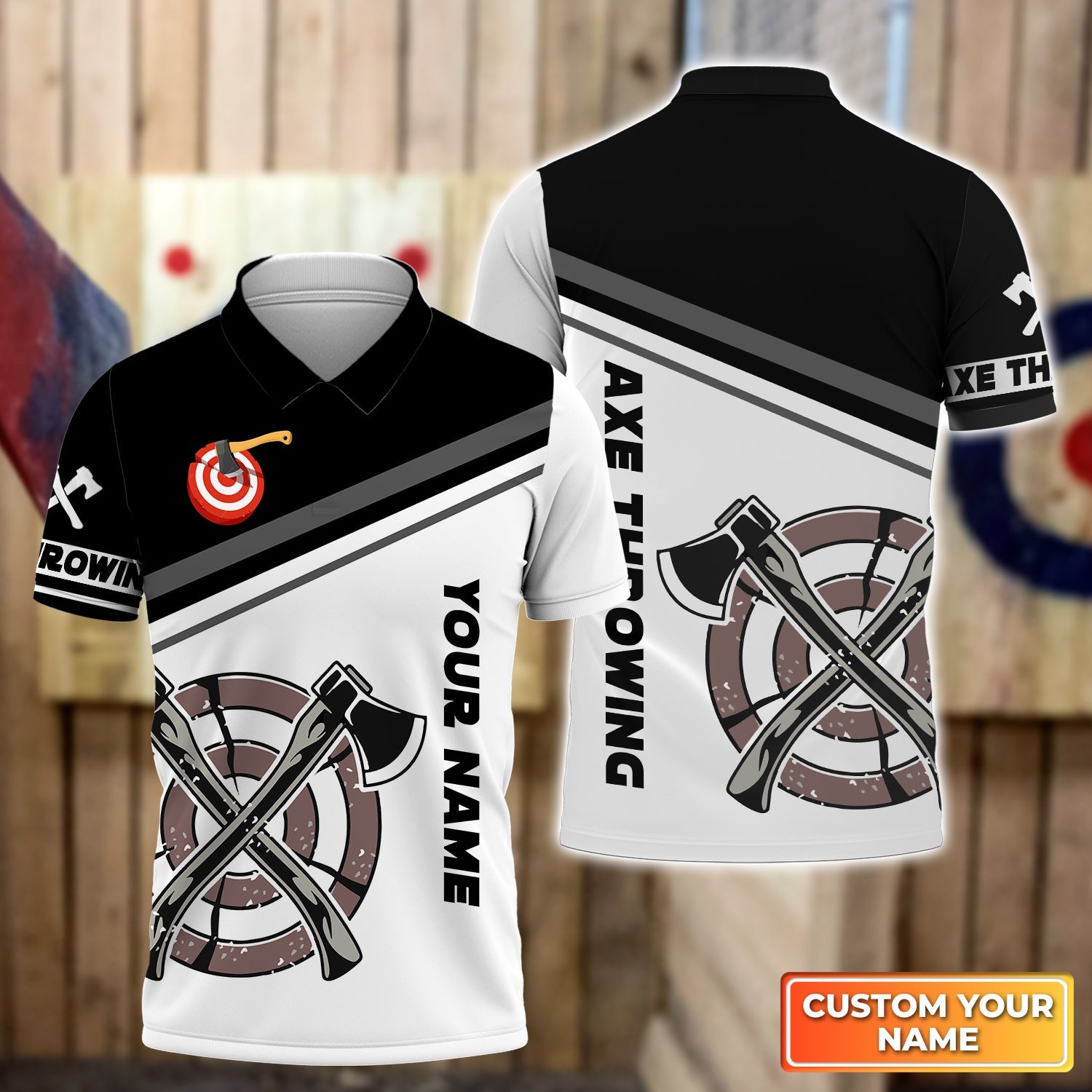 Axe Throwing Target Personalized Name 3D Polo Shirt For Team Player