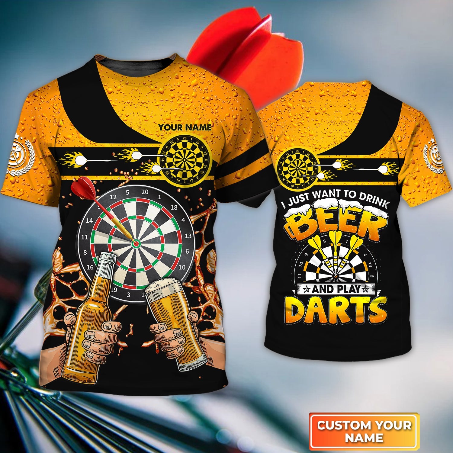Just Want To Drink Beer And Play Darts Personalized Name 3D Tshirt For Darts Player