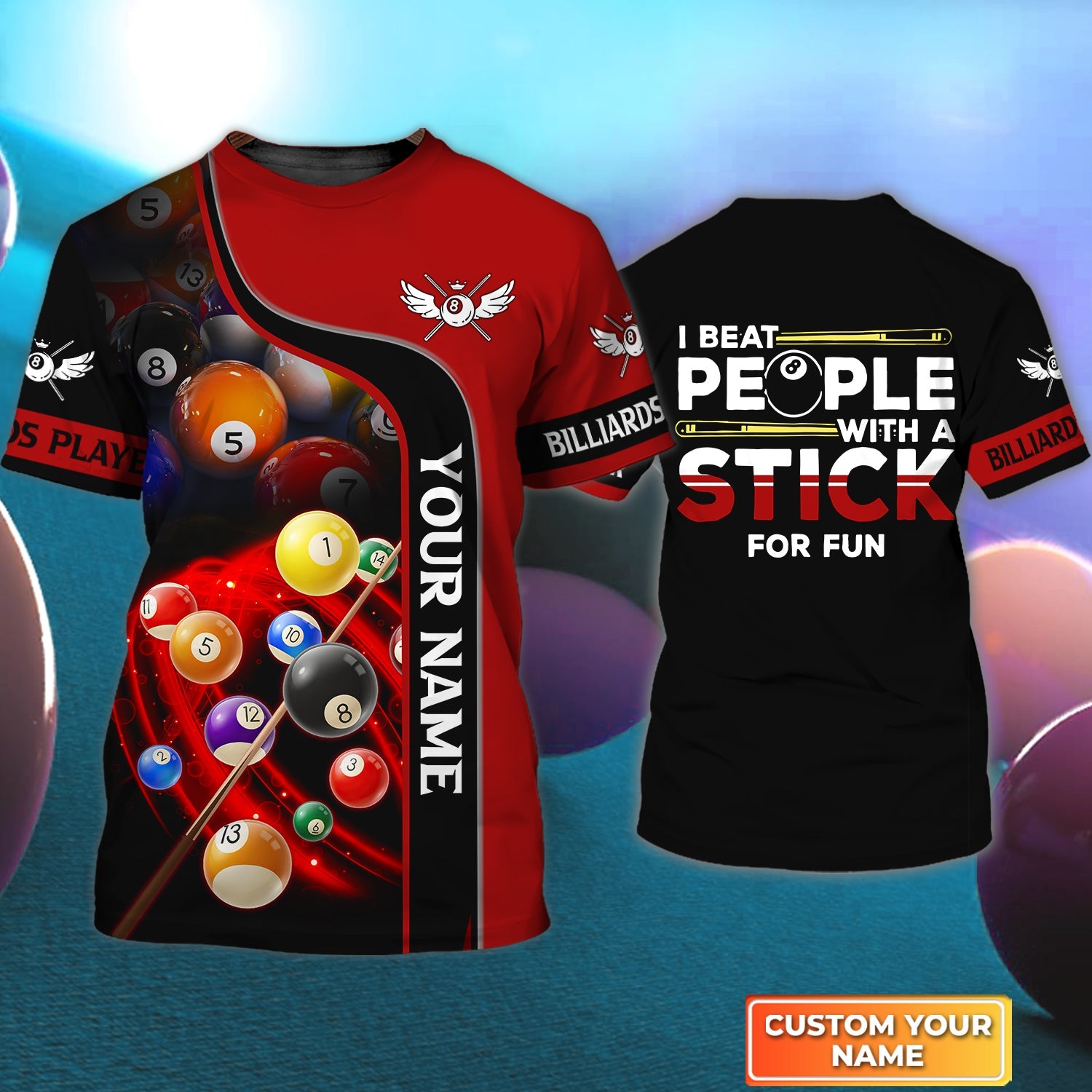 I Beat People With A Stick For Fun Personalized Name 3D Tshirt For Billiard Player