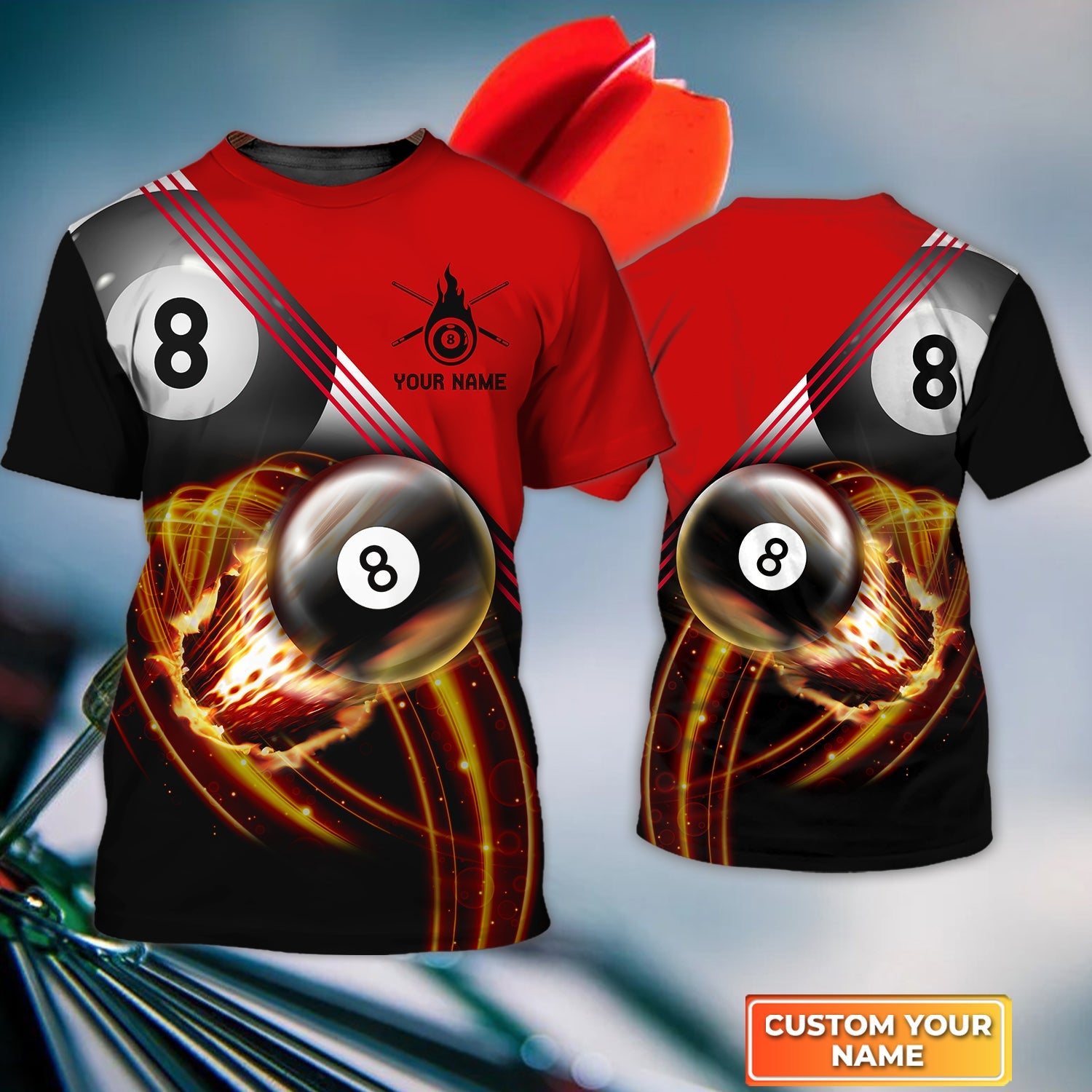 8 Ball Pool Fire Billiard Player Personalized Name 3D Tshirt For Team