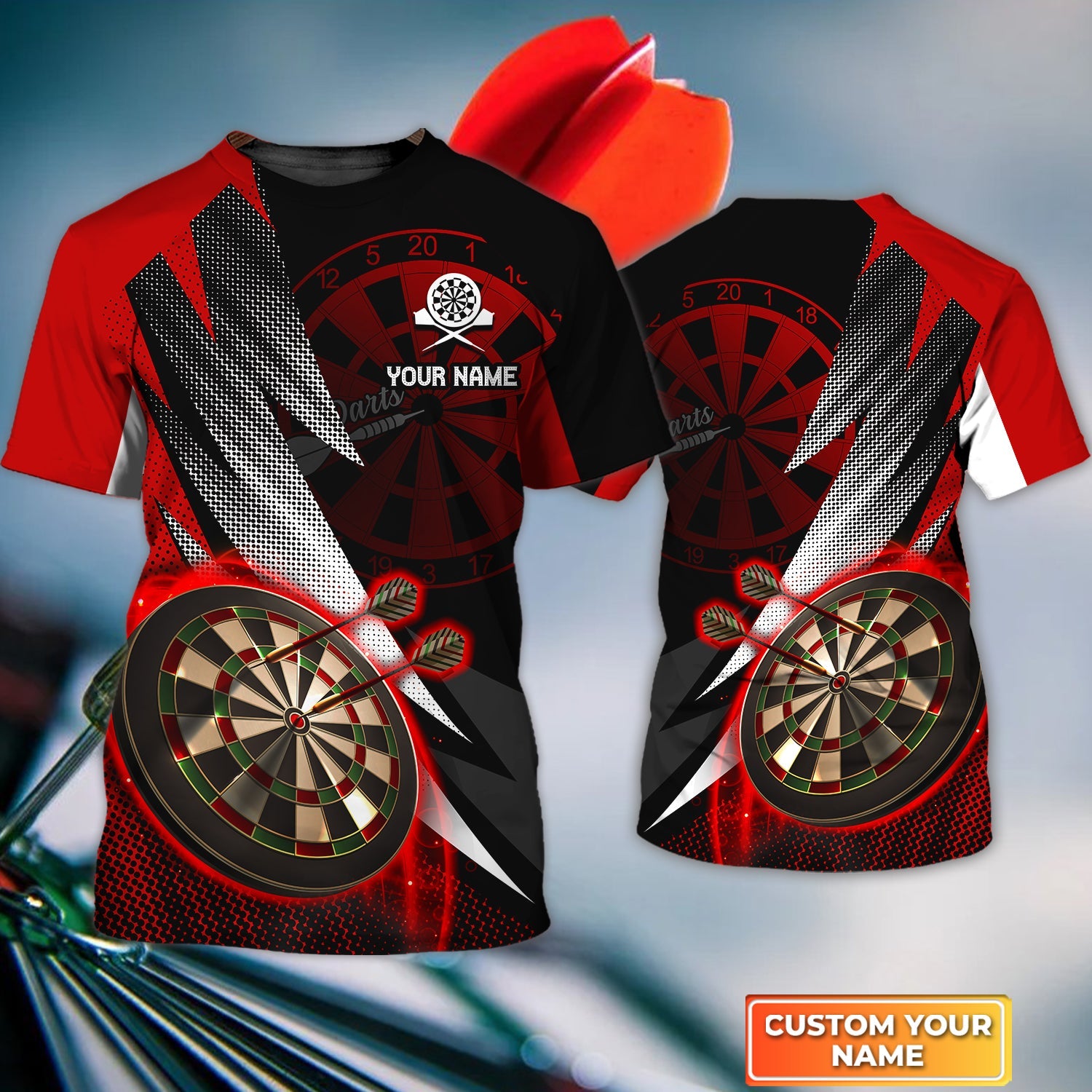 Red Darts Personalized Name 3D Tshirt For Darts Player
