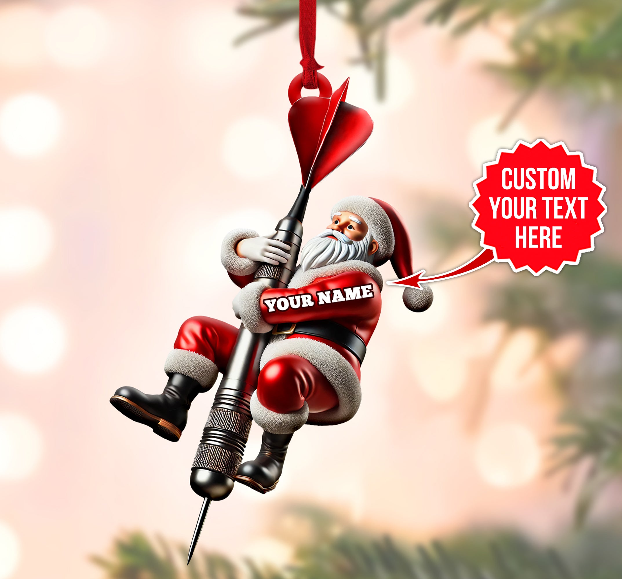 Personalized Dart Board Santa Ornament, Christmas Gift For Dart Lovers, Funny Santa Christmas Ornament