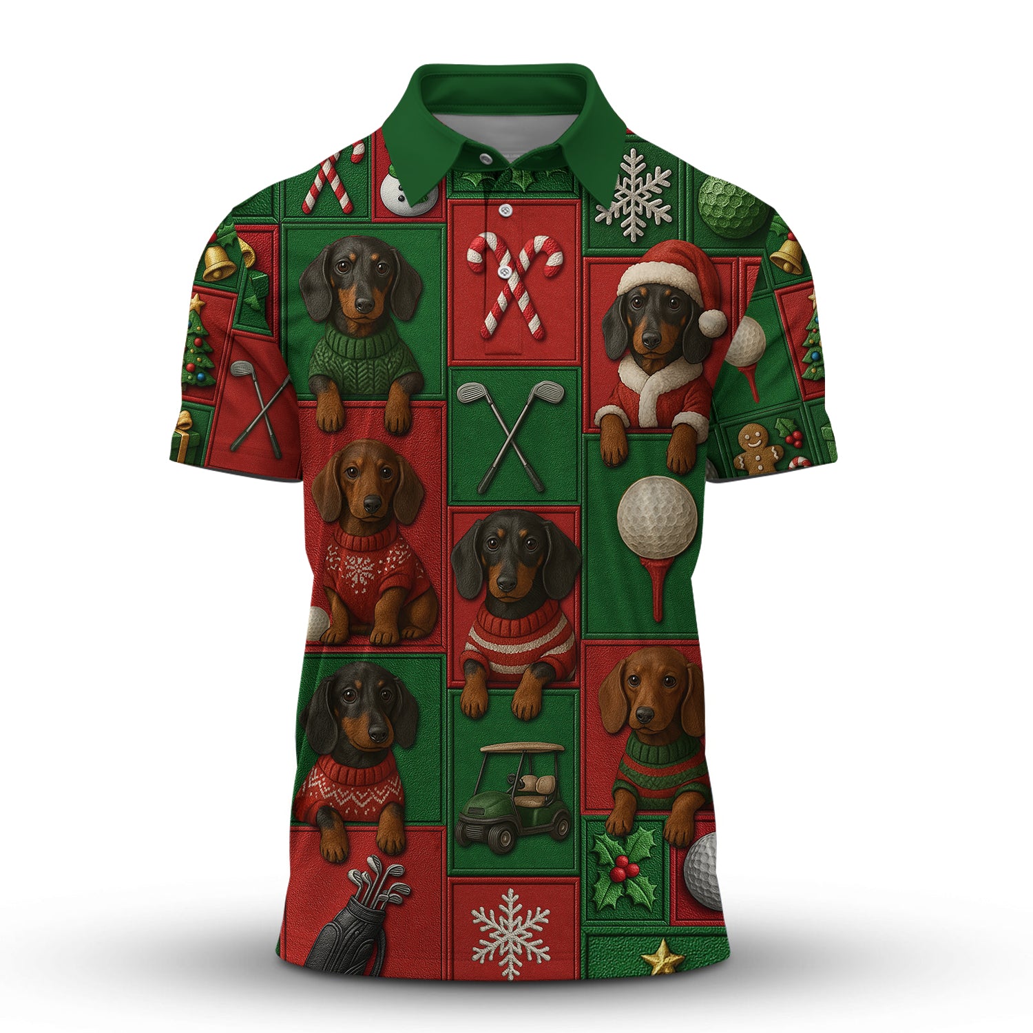 Funny Pattern Golf Shirt, Dachshund Golf Shirt For Golfer, Christmas Golf Shirt, Golf Gift For Men