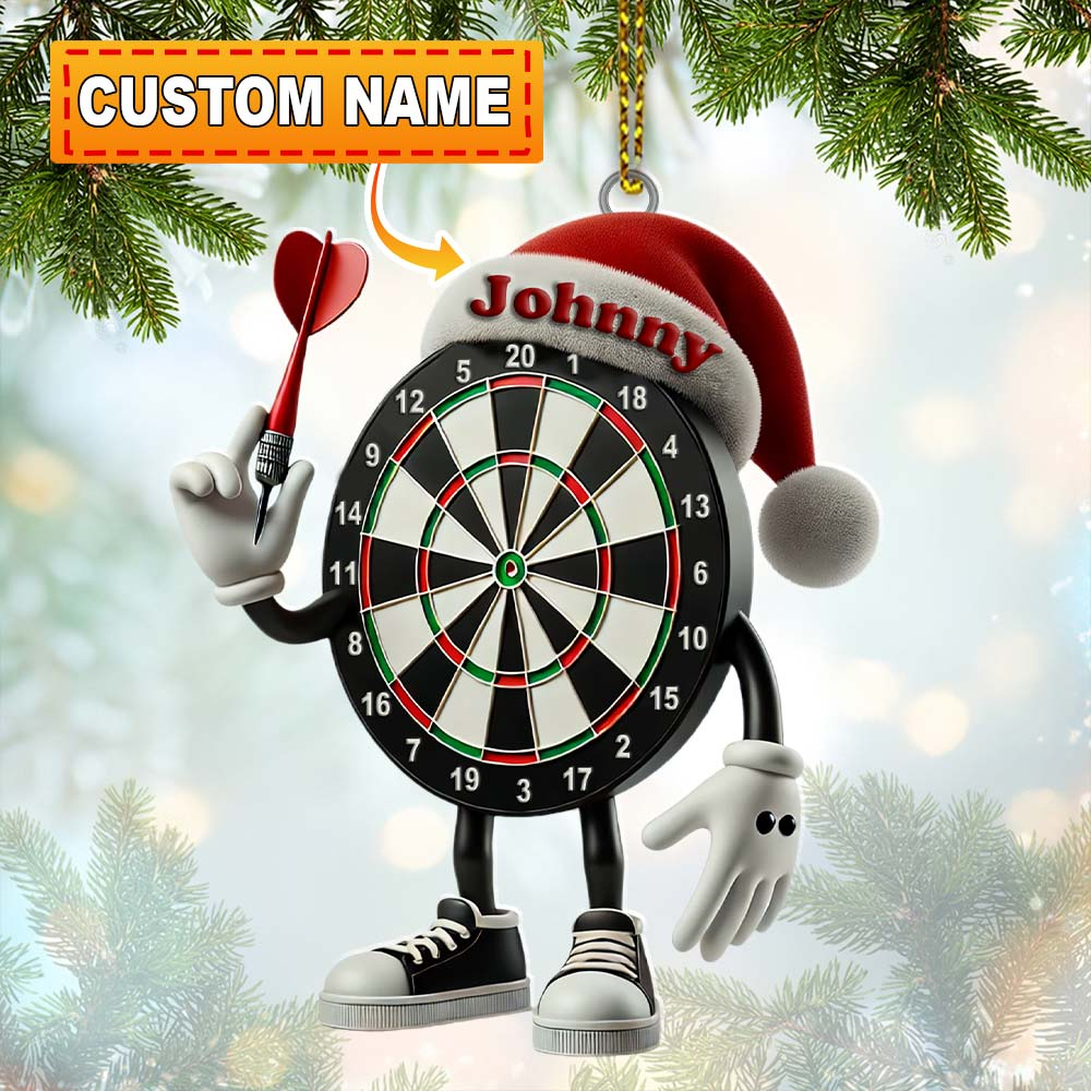 Personalized Dartboard Character Ornament – Custom Name Fun Christmas Decoration for Dart Lover