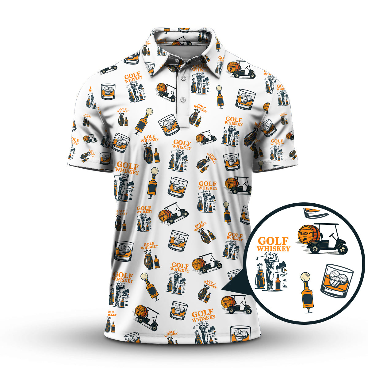 Golf & Whiskey Pattern Golf Polos, Funny Golf Shirt For Men, Crazy Golf Shirts For Golfers