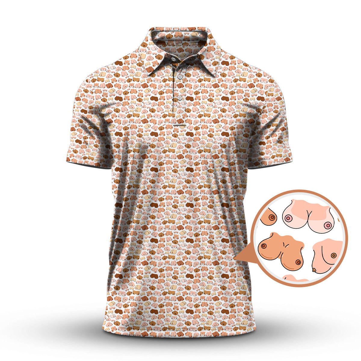 Boobs Pattern Golf Polos, Funny Golf Shirt, Crazy Golf Shirts For Men