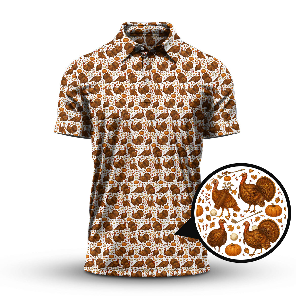Funny Turkey Golf Shirt For Men, Thanksgiving Golf Shirt, Pattern Golf Shirt For Golfer