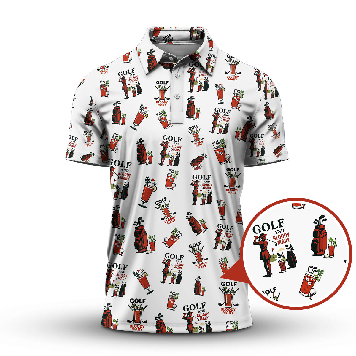 Golf And Bloody Mary Pattern Polos, Funny Womenโs Golf Shirt, Cocktail Golf Shirts For Ladies
