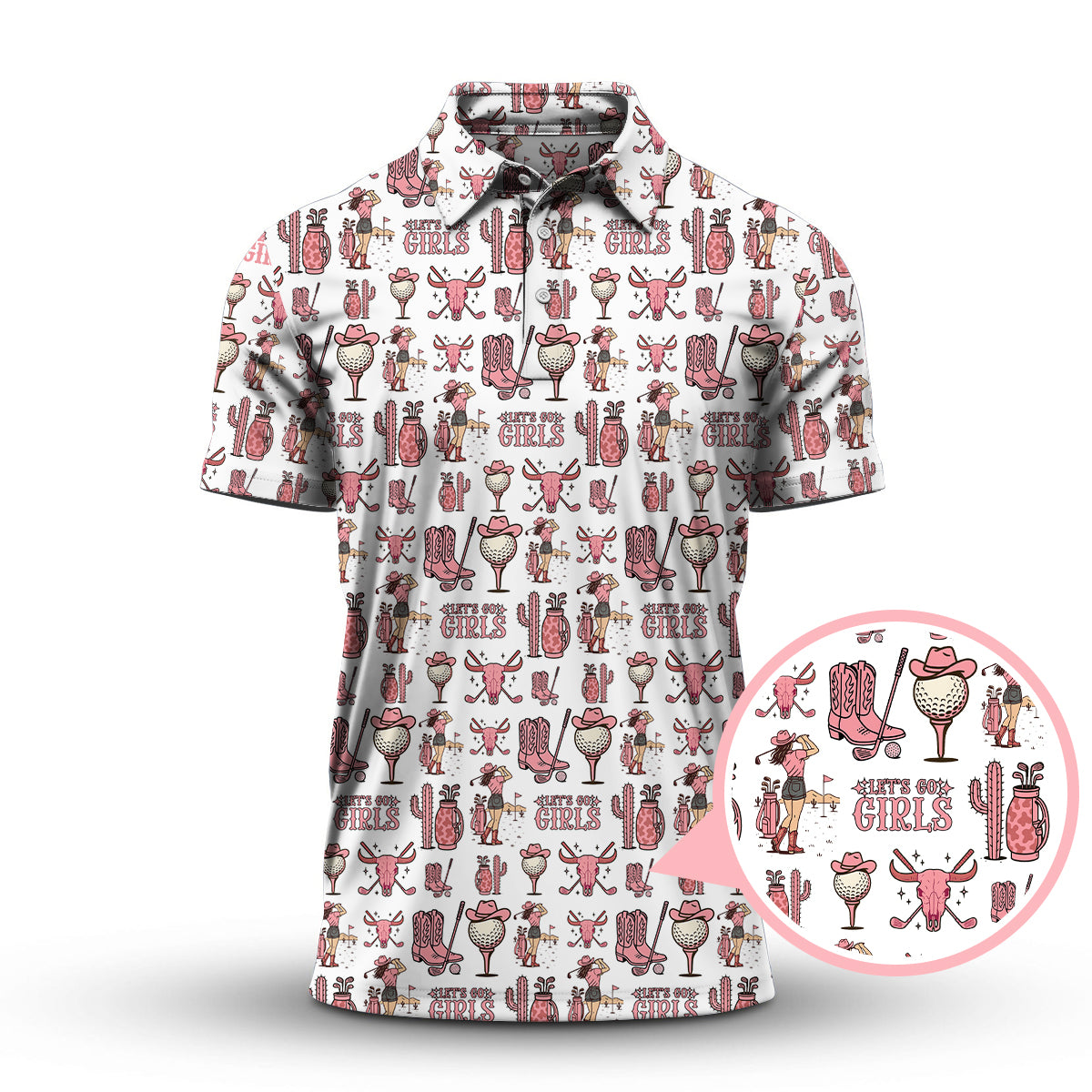 Let’s Go Girls Golf Pattern Shirt, Western Cowgirl Golf Polos For Golfers, Funny Golf Shirts For Women's