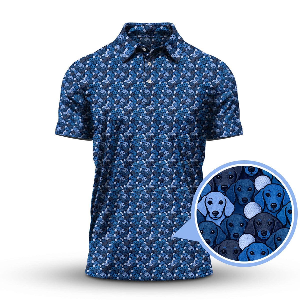 Dachshund Dog Pattern Golf Shirt With Navy Color , Funny Dachshund Golf Shirt For Golfers, Golf Gift For Dog Lover