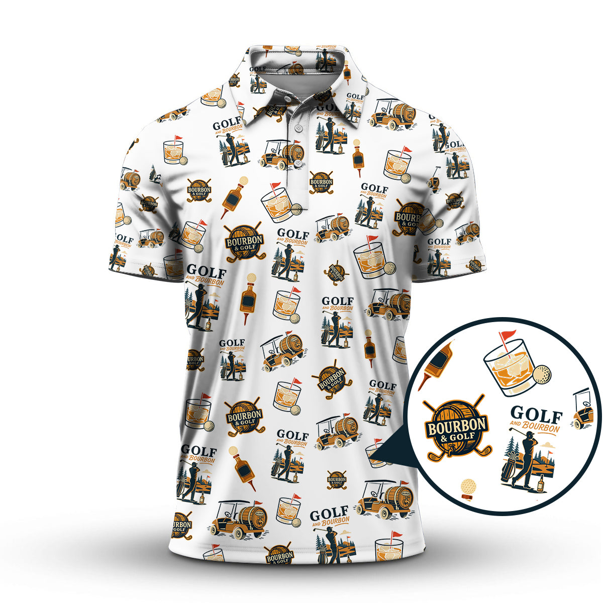 Bourbon Whiskey & Golf Polos, Funny Pattern Golf Shirt, Golf Gift For Men's