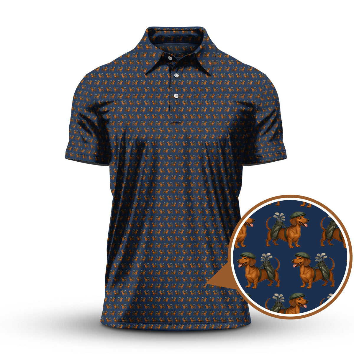 Dachshund Golf Shirt For Men, Pattern Golf Polos, Funny Golf Shirt For Golfers