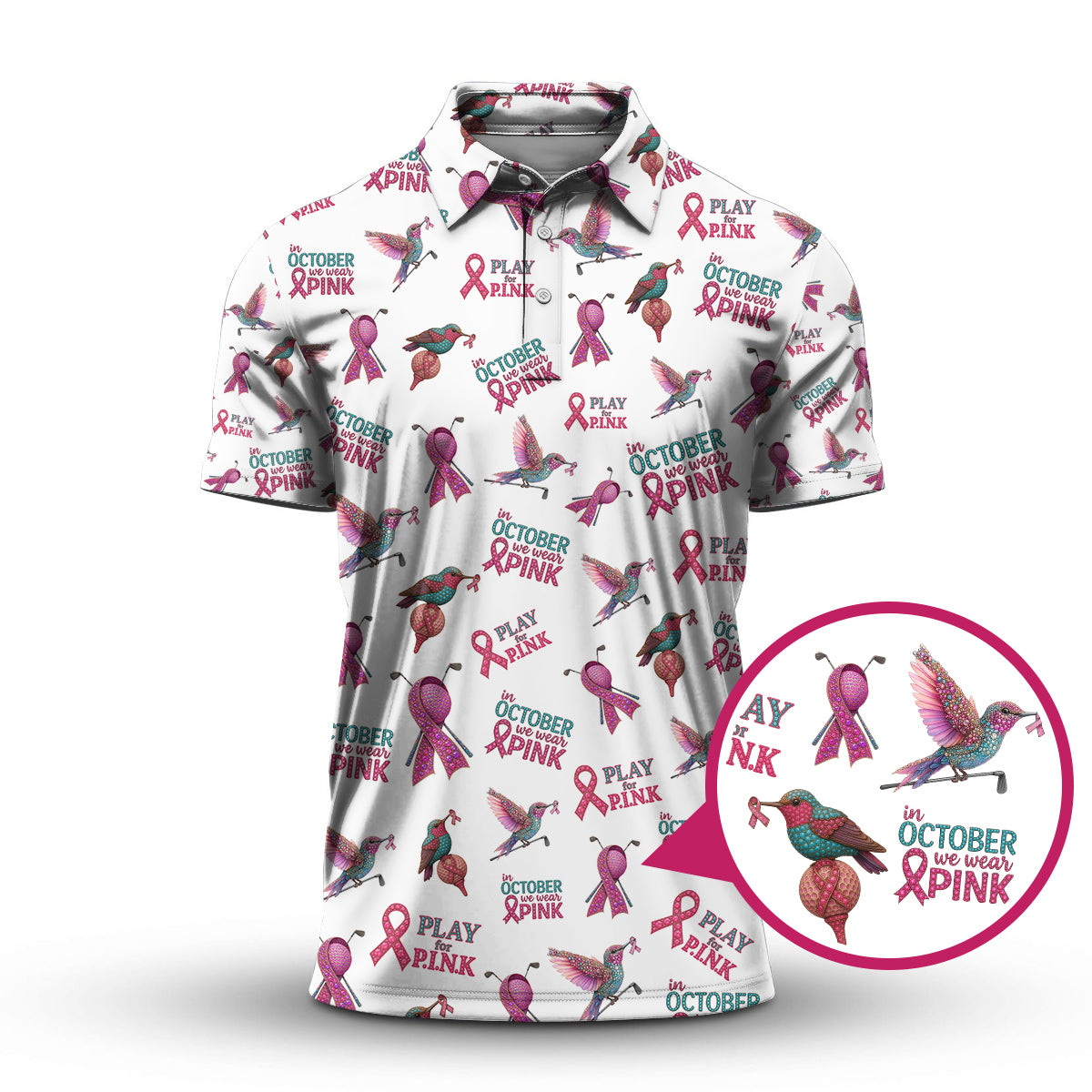 Breast Cancer Golf Shirt, Pattern Golf Shirt, In October We Wear Pink Polos, Crazy Golf Shirt For Golfer