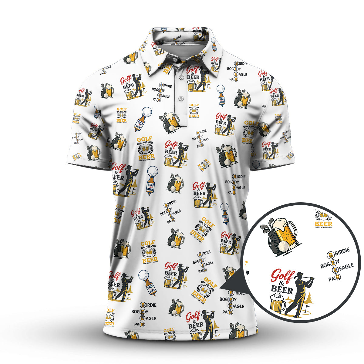 Golf and Beer Pattern Polos For Men, Funny Golf Shirt, Golf Gifts For Golfers