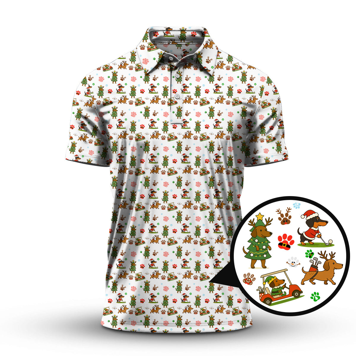 Christmas Golf Shirt, Funny Dachshund Golf Shirt, Pattern Golf Shirt For Men