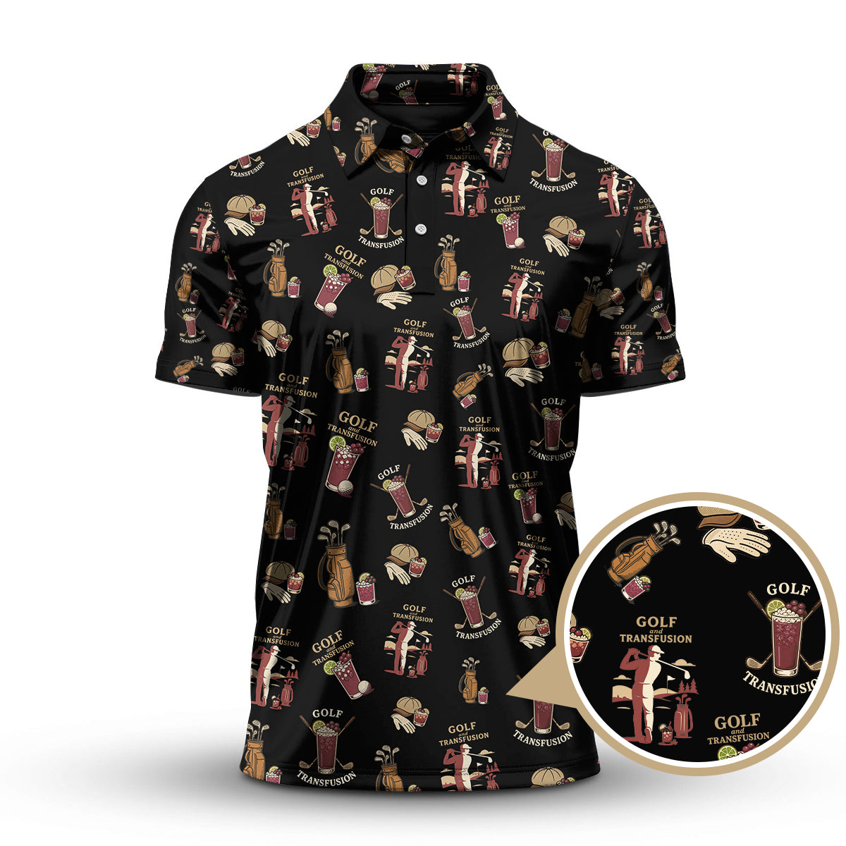 Men's Golf Pattern Shirts, Transfusion Golf Shirt, Golf Transfusion Drink Polos For Golfers