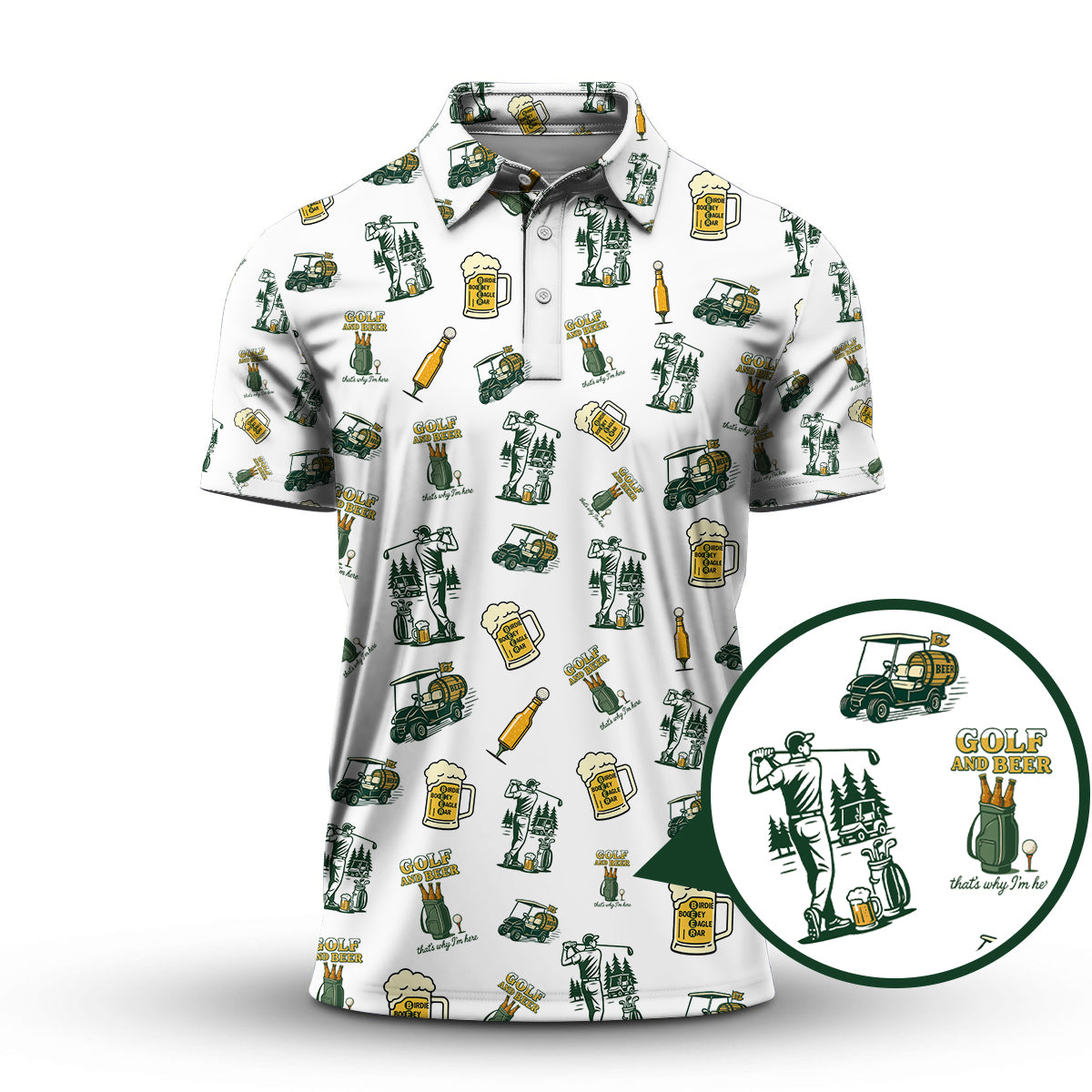 Funny Golf Polos For Men, Golf And Beer Pattern Shirt, Crazy Golf Shirts For Golfers