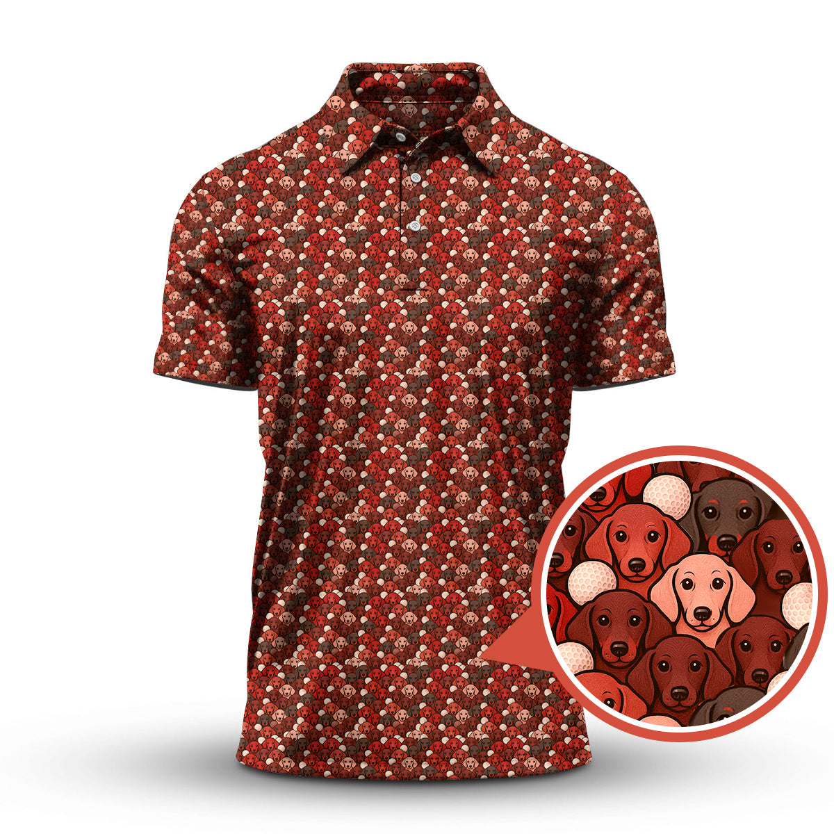 Dachshund Dog Pattern Golf Shirt With Red Color, Golf Gift For Dog Lover, Funny Dachshund Golf Shirt For Golfers
