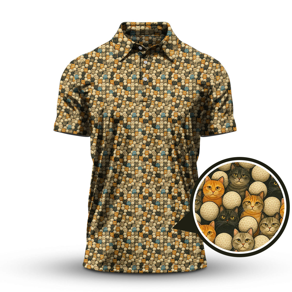Funny Cat Golf Shirt For Golfer - Cat Pattern Golf Shirt - Golf Gift For Cat Lovers
