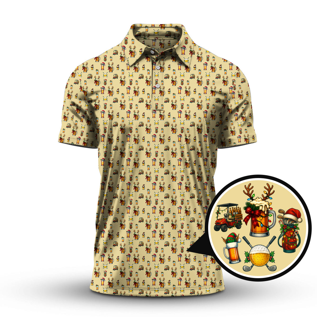 Christmas Golf Shirt, Pattern Golf Shirt , Golf And Beer For Men, Golf Gift For Golfer