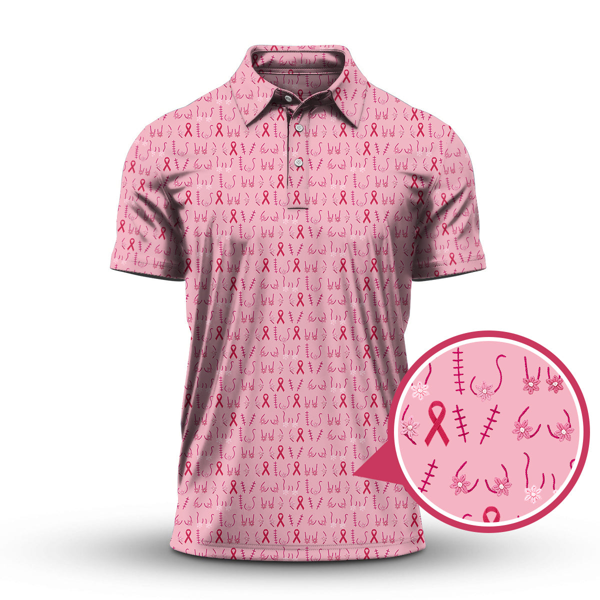 Breast Cancer Golf Shirt, Ladies Golf Shirts, Pink Pattern Golf Shirt For Golfer