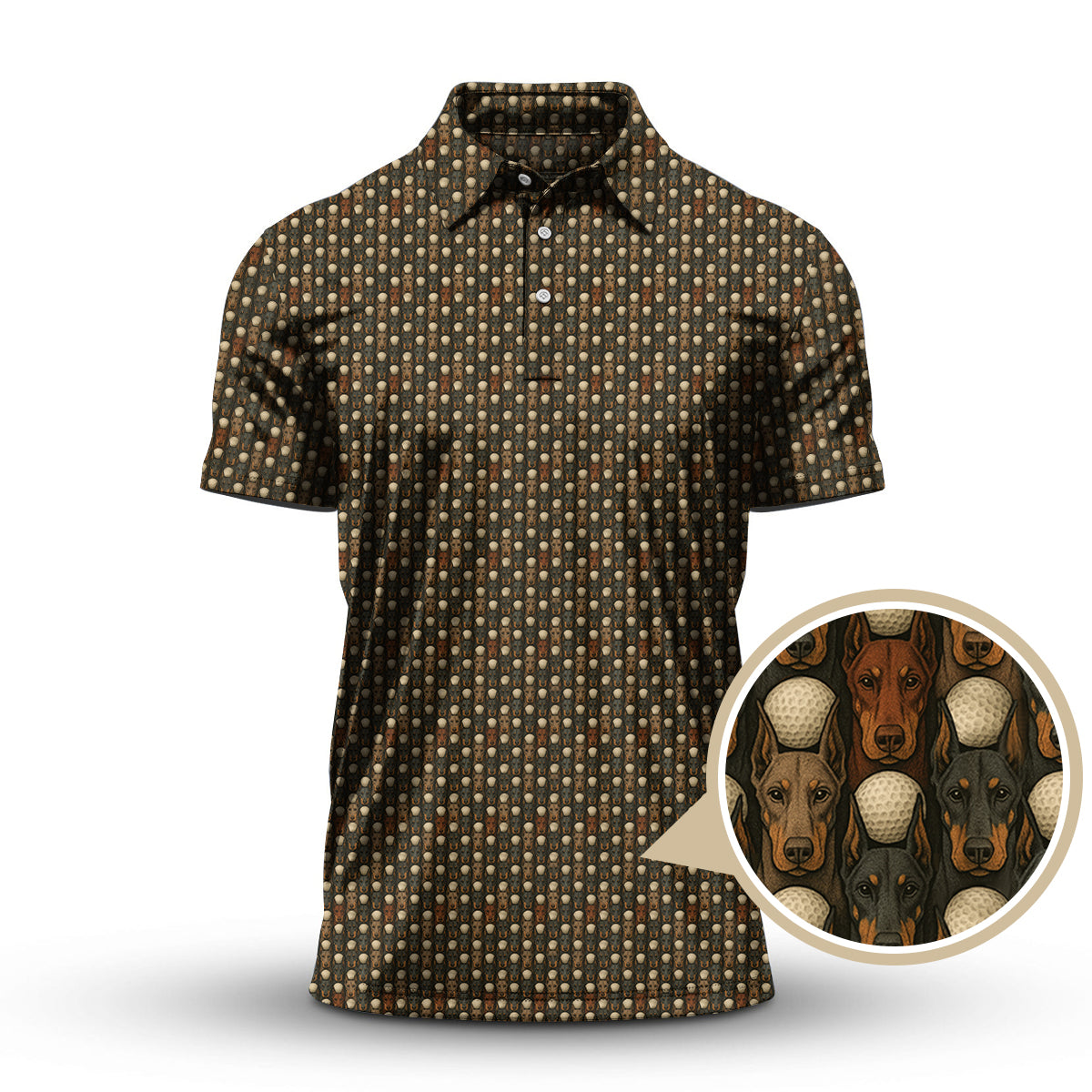 Dog Golf Shirt - Crazy Golf Polos For Men - Doberman Pattern Golf Shirt