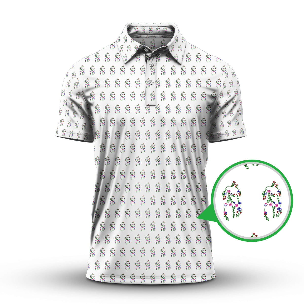 Flower Art Drawing Pattern Golf Polos, Funny Golf Shirt, Crazy Golf Shirts For Men