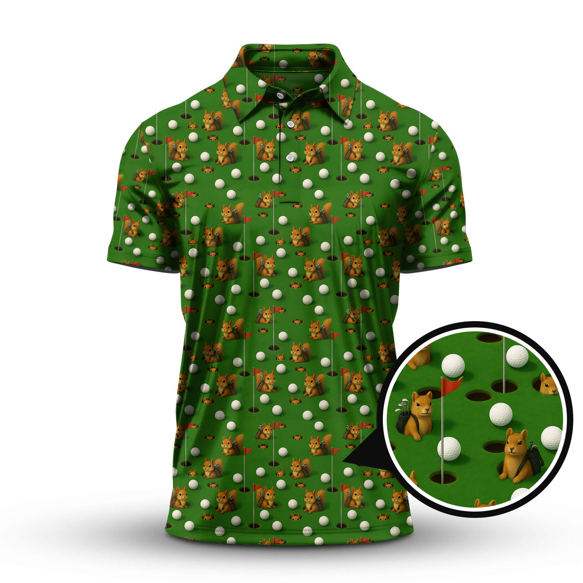 Squirrel Golf Shirt, Pattern Golf Shirt, Green Golf Shirt, Crazy Golf Shirt For Men