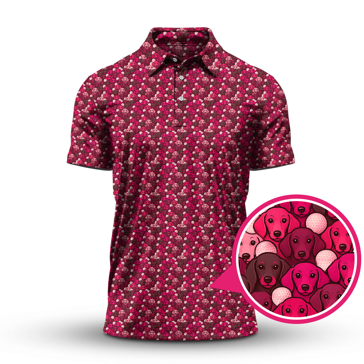 Dachshund Dog Pattern Golf Shirt With Pink Color , Funny Dachshund Golf Shirt For Golfers, Golf Gift For Dog Lover