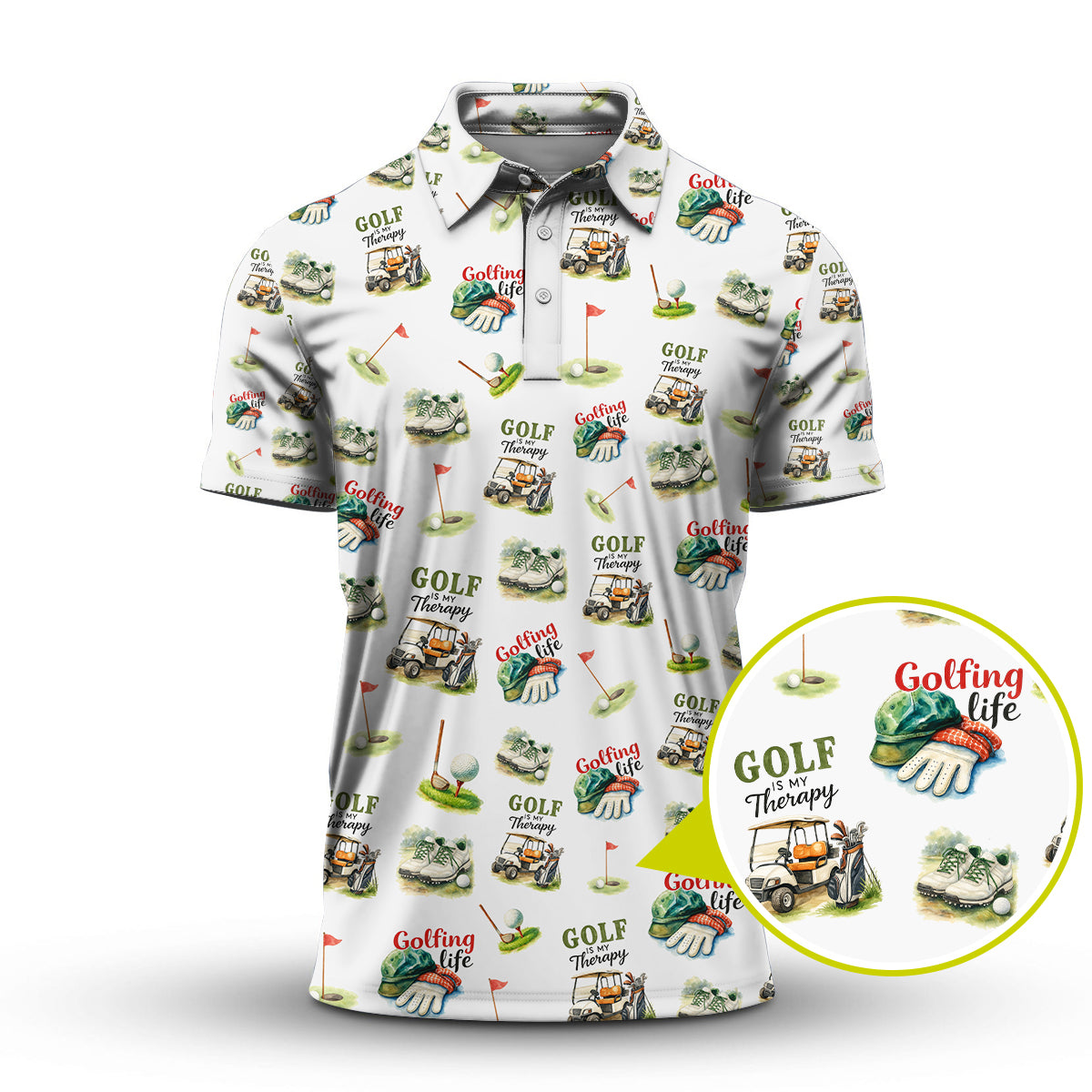 Golf Is My Therapy Pattern Golf Shirt, Golfing Life Polos, Golf Gift For Golf Lovers, Funny Golf Shirts