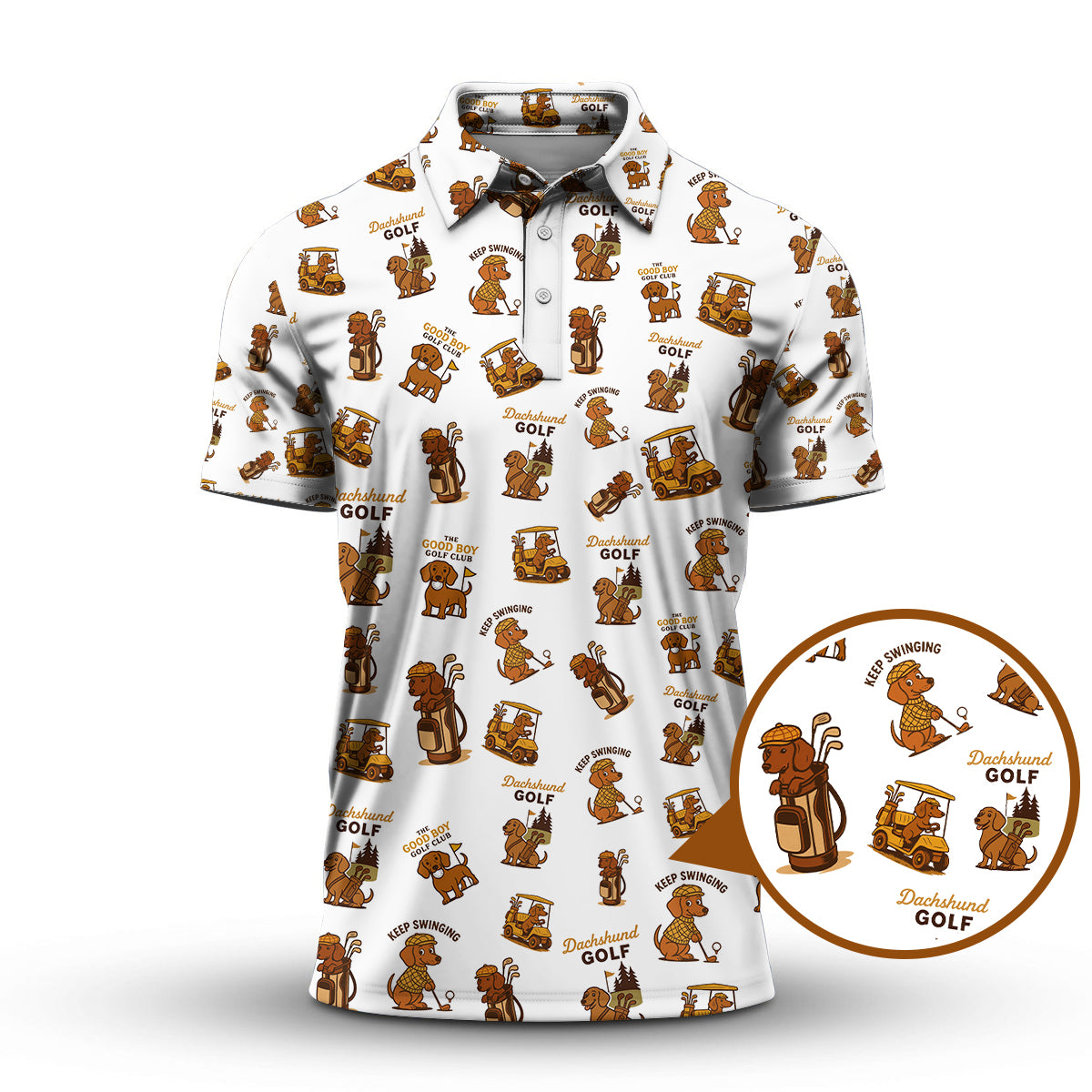 Dachshund Pattern Golf Polos, Funny Dachshund Golf Shirt, Pattern Golf Shirt For Golfers