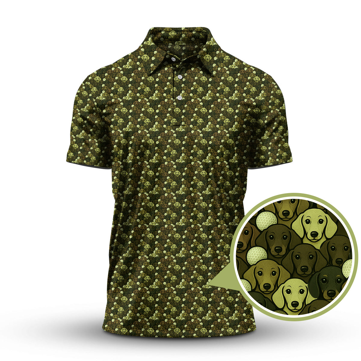 DachshundDogPatternGolfShirtWithCamoColor,FunnyDachshundGolfShirtForGolfers,GolfGiftForDogLover