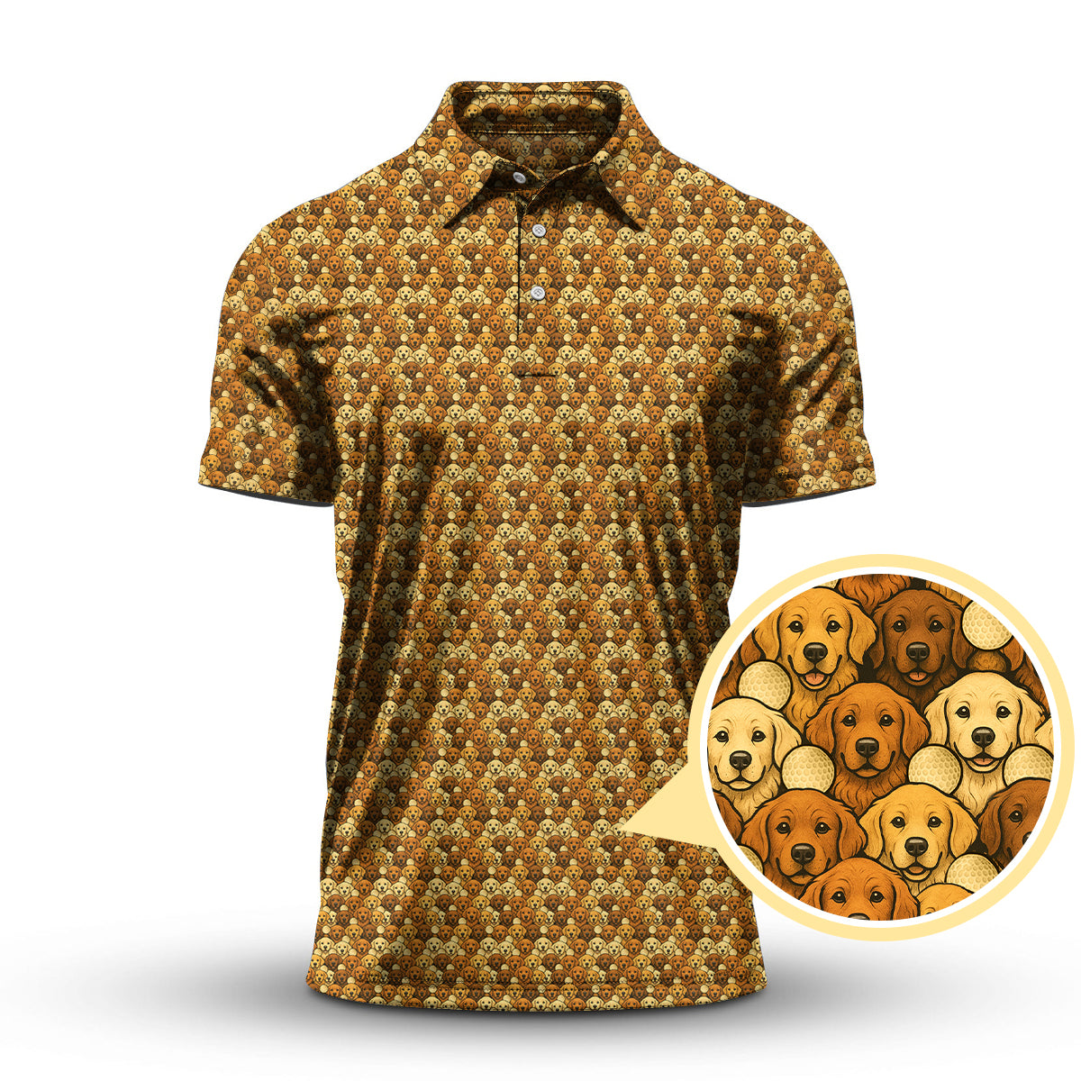 Crazy Golf Polos For Men, Golden Retriever Pattern Golf Shirt, Funny Golf Shirts