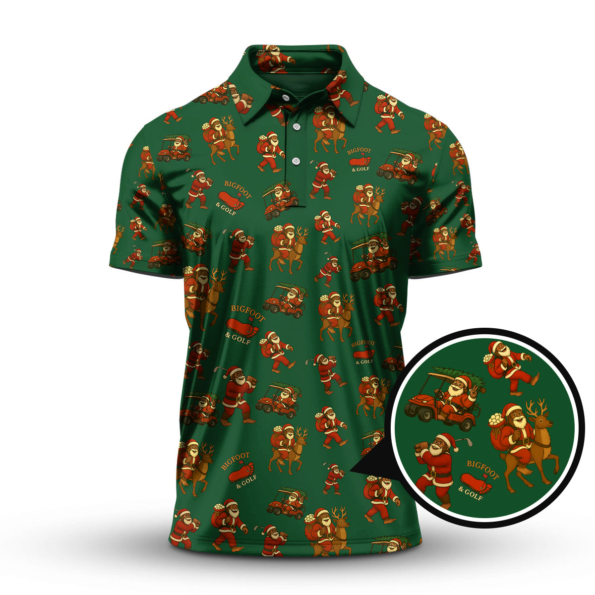 Christmas Golf Shirt, Funny Pattern Golf Shirt, Bigfoot Golf Shirt For Men