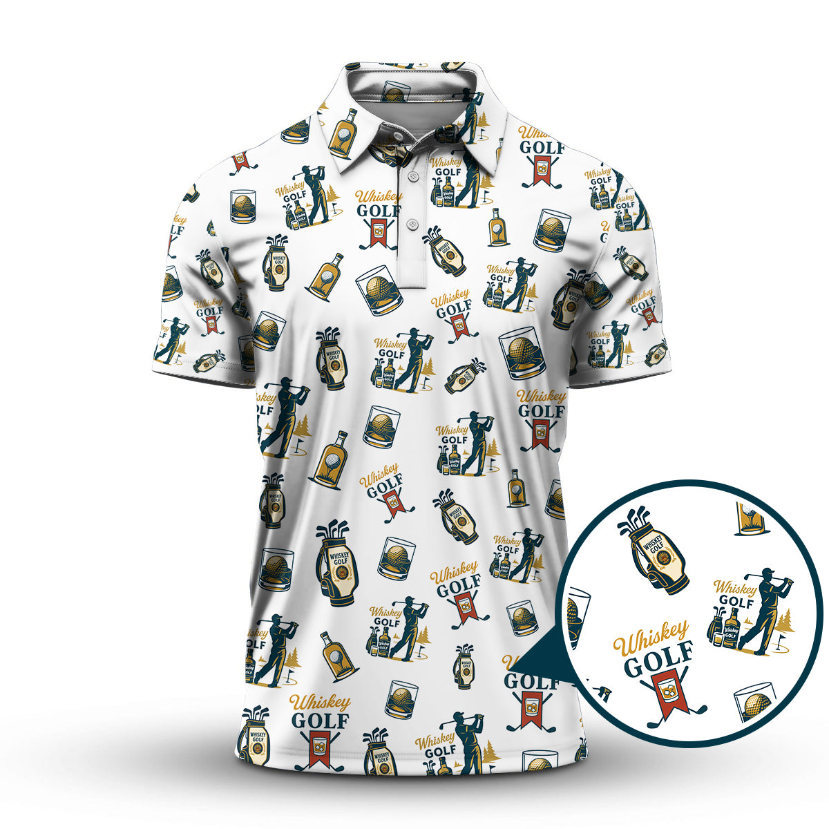 Whiskey Golf Shirt, Pattern Golf Polos For Men's, Golf Gift For Golfers
