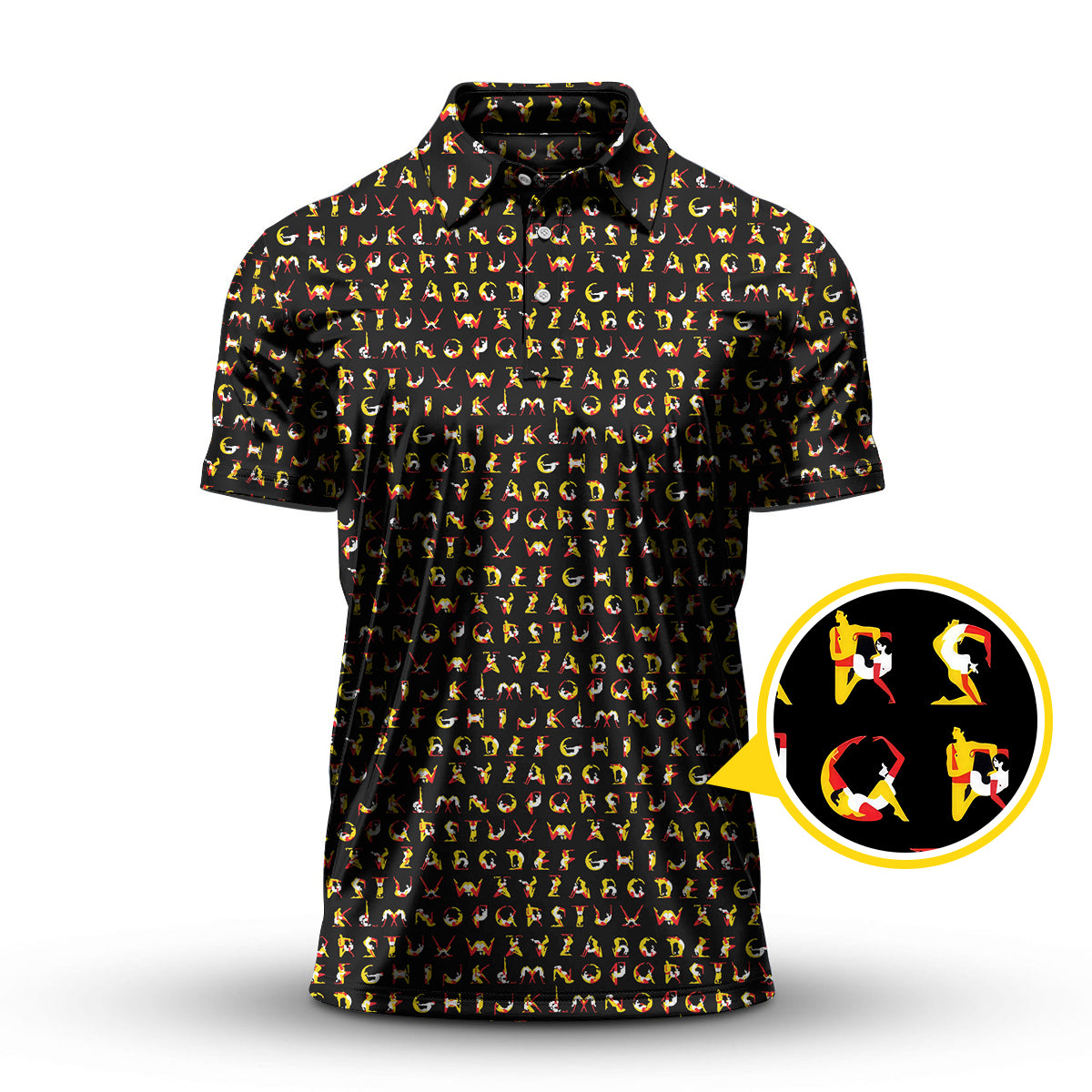 Humanoid Alphabet Pattern Golf Polos, Funny Golf Shirt , Golf Gift For Men's