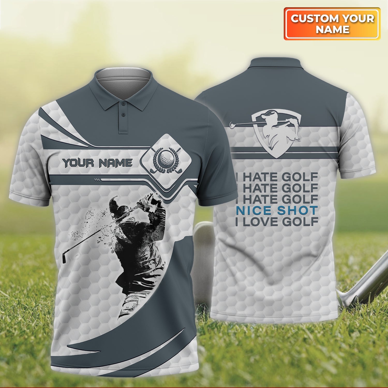 I Hate Golf, Personalized Name 3D Polo Shirt For Golfers