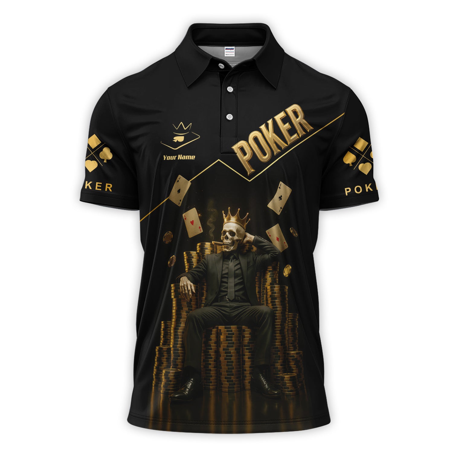 Personalized Poker Skull King Polos, Custom Name Poker Shirt for Men, Poker Shirt For Gamble