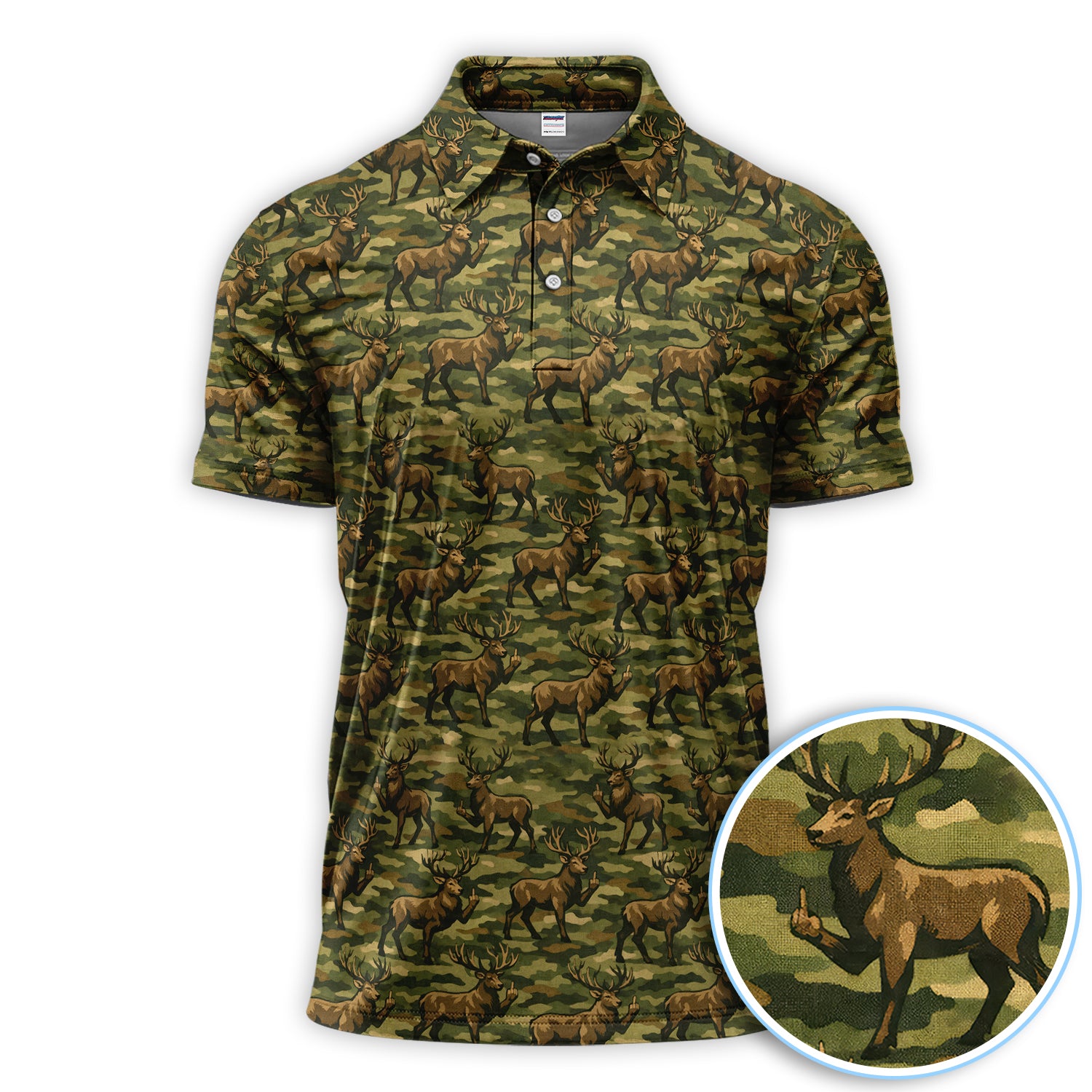 Camo Pattern Golf Polos For Golfer, Funny Deer Golf Shirt, Men Golf Gift