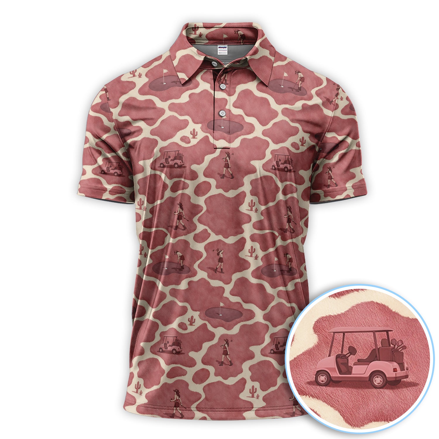 Desert Golf Cart Cactus Pattern Shirt, Cowboy Style Shirt For Men, Pattern Golf Polo Shirt