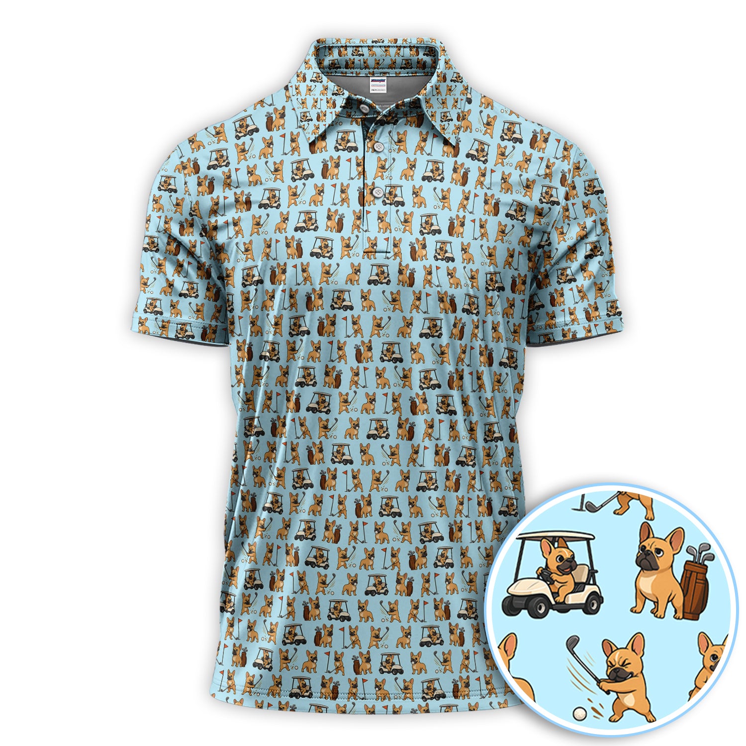 French Bulldog Pattern Golf Polos, Funny Frenchie Golf Shirt For Golfer, Crazy Golf Gift For Men
