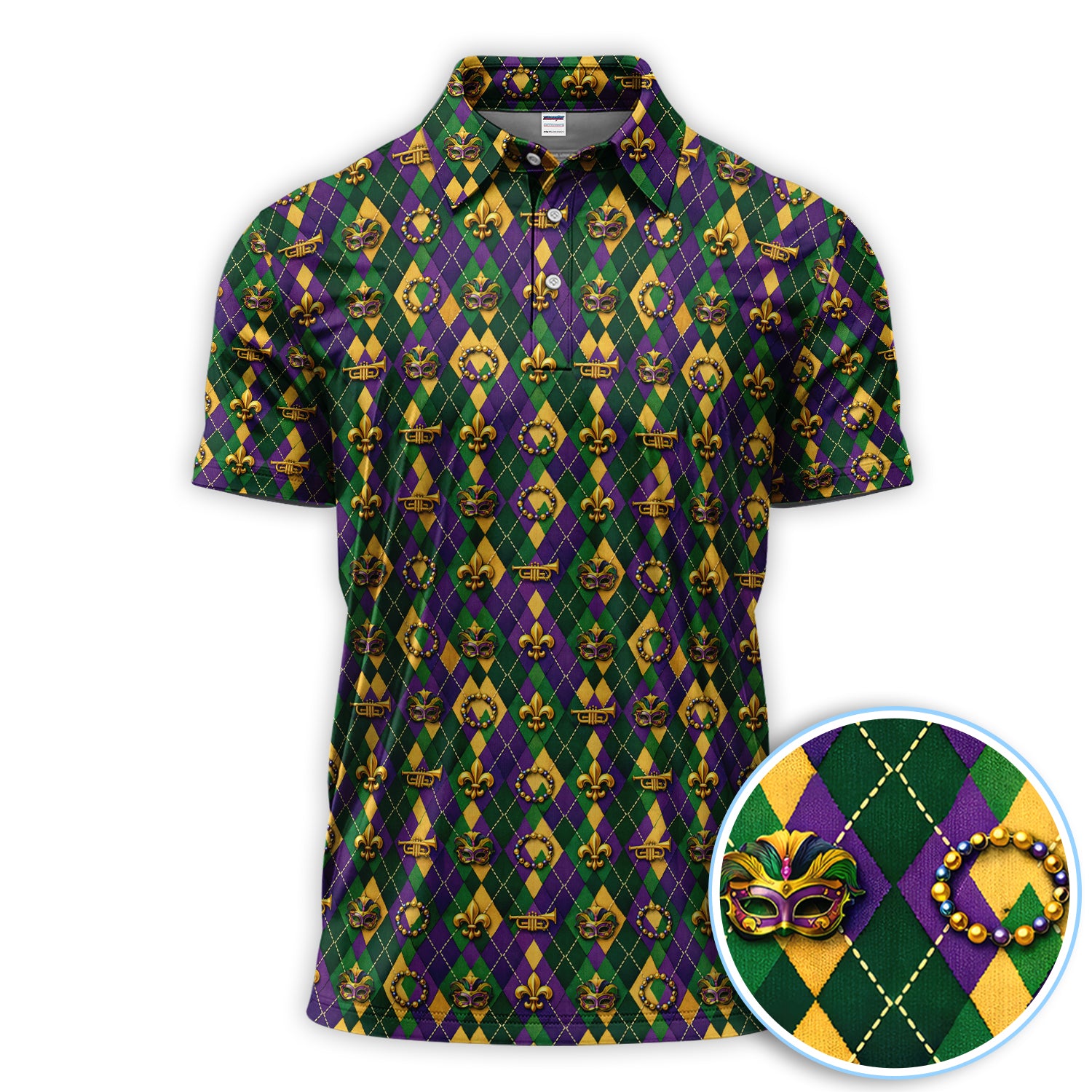 Mardi Gras Argyle Golf Polos, Carnival Pattern Golf Shirt For Golfer, Golf Gift For Men