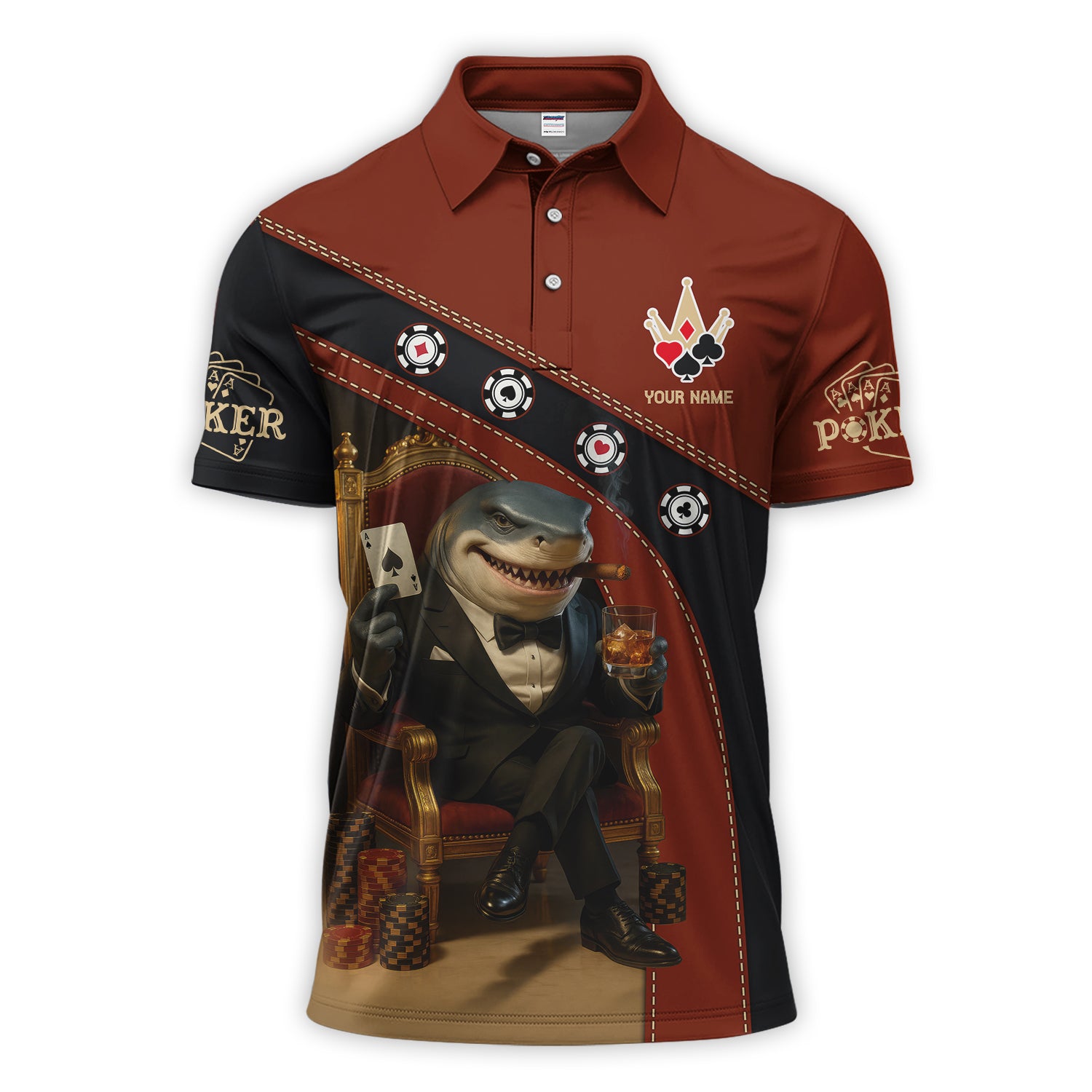 Personalized Poker Shark Shirt, Funny Poker Shirt For Men With Custom Name, Shark Gambler Poker Shirts