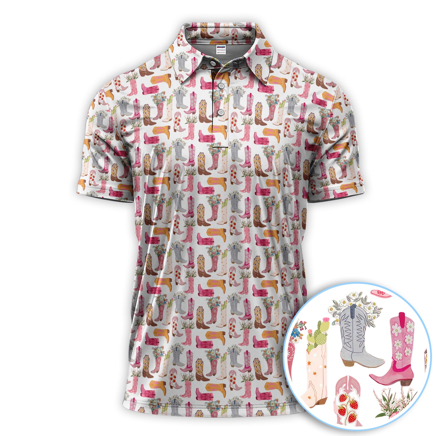 Vintage Western Cowboy Boots Print Shirt, Cowboy Western Style Shirt For Men, Pattern Golf Shirt