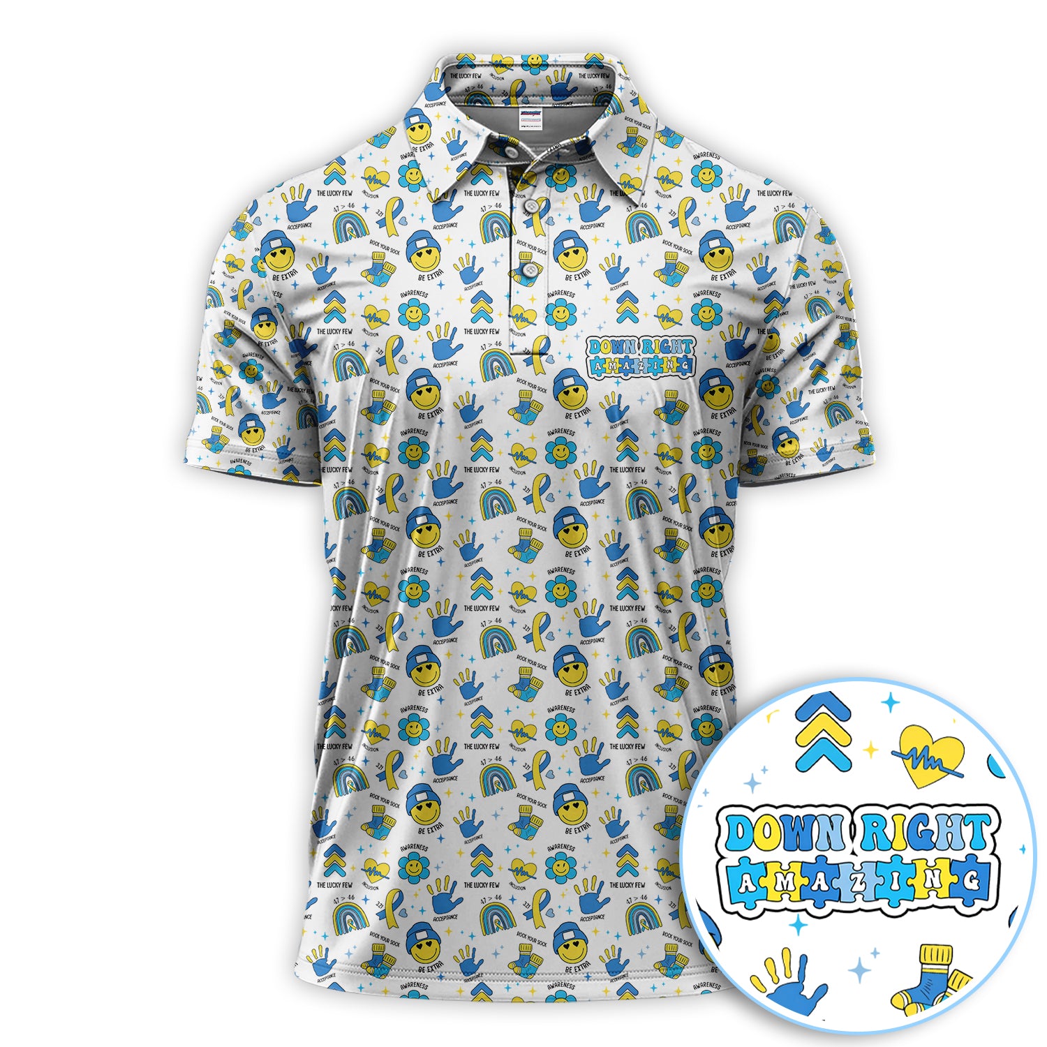 Down Syndrome Awareness Pattern Polo Shirt, Awareness Print Golf Shirt For Men, Golf Gift For Golfer