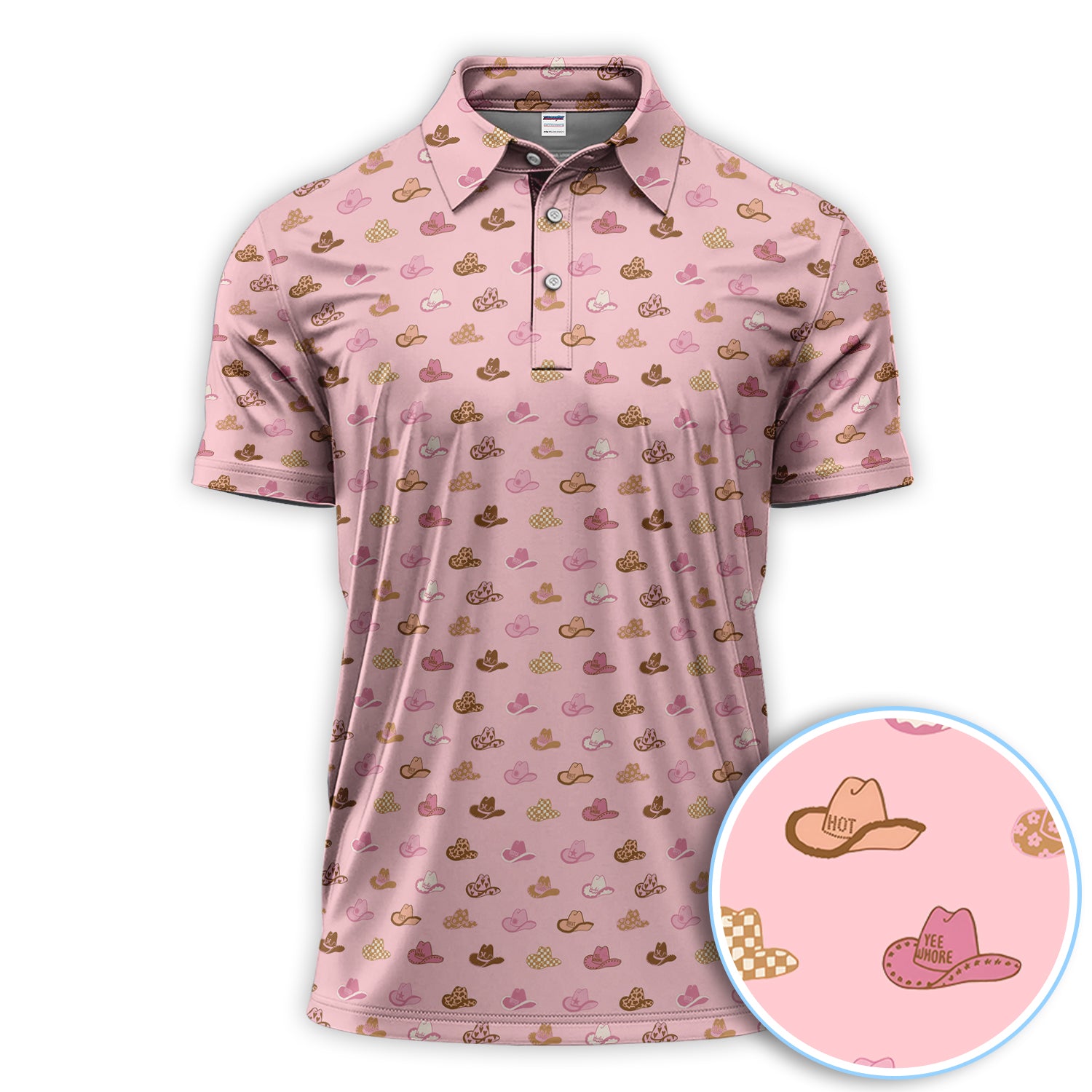 Pink Cowgirl Hat All Over Print Shirt, Western Howdy Style Shirt For Men, Pattern Golf Shirt