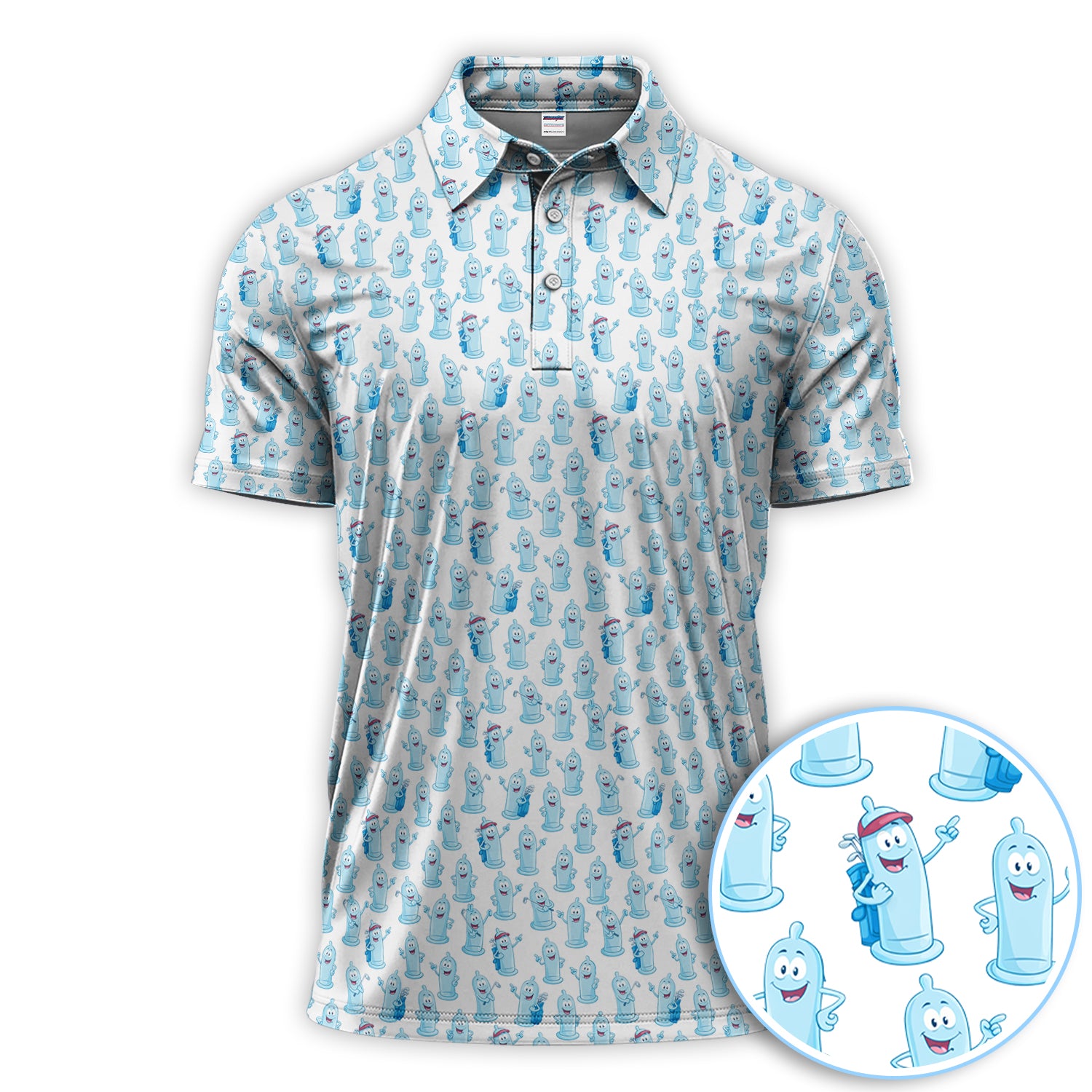 Funny Pattern Golf Polos, Light Blue Golf Shirt For Golfer, Golf Gift For Men
